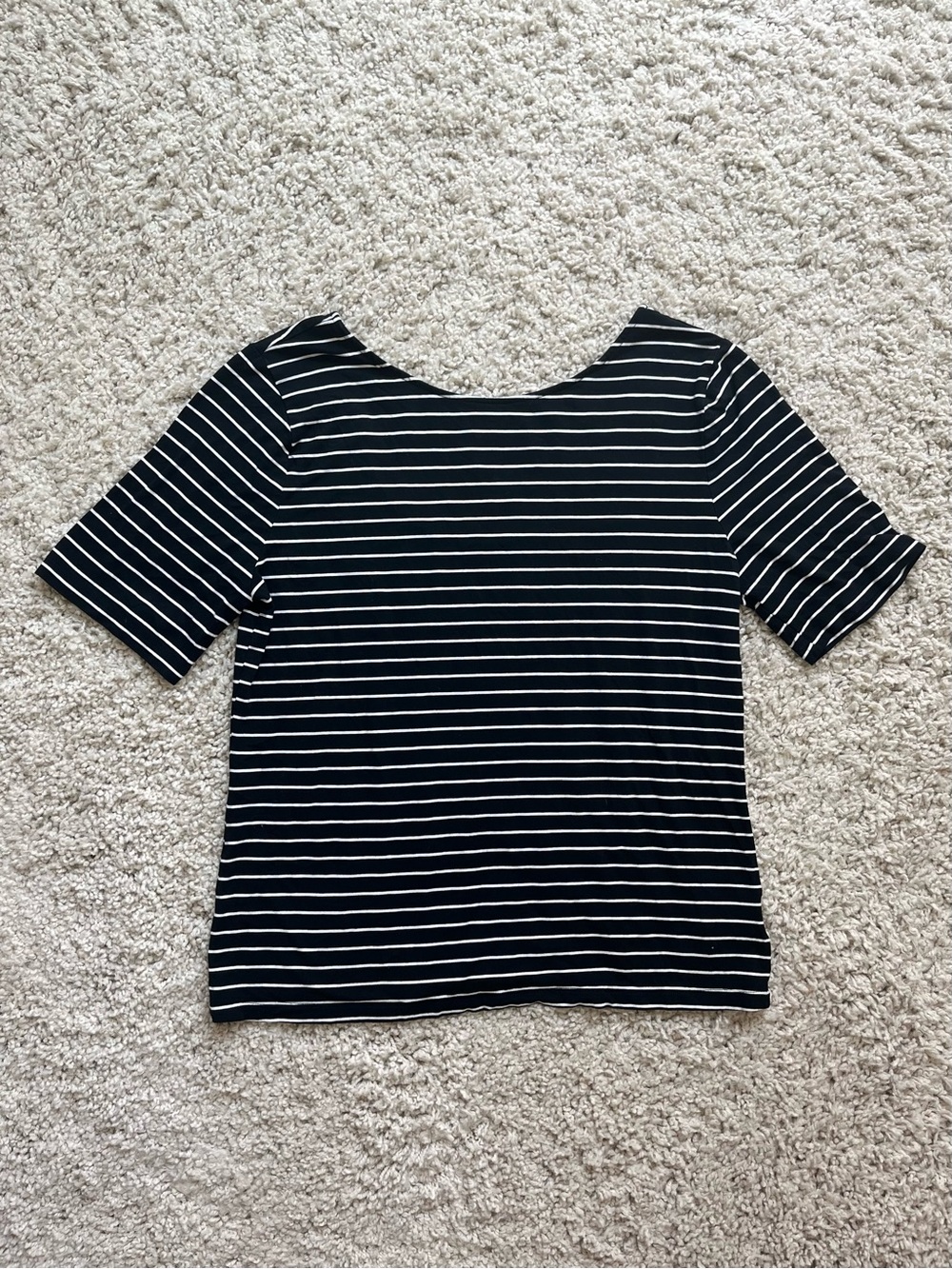 a new day Black and White Striped Low Back Short Sleeve Top